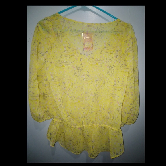 Candies Yellow Floral Sheer Blouse. - Picture 2 of 3